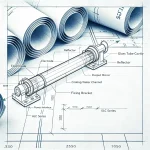 CO₂ laser tube assembly drawing showing the glass tube cavity, electrodes, reflectors, output mirror, cooling water channel, and mounting brackets.